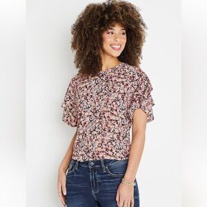 Pink Floral Flutter Sleeve Top✨